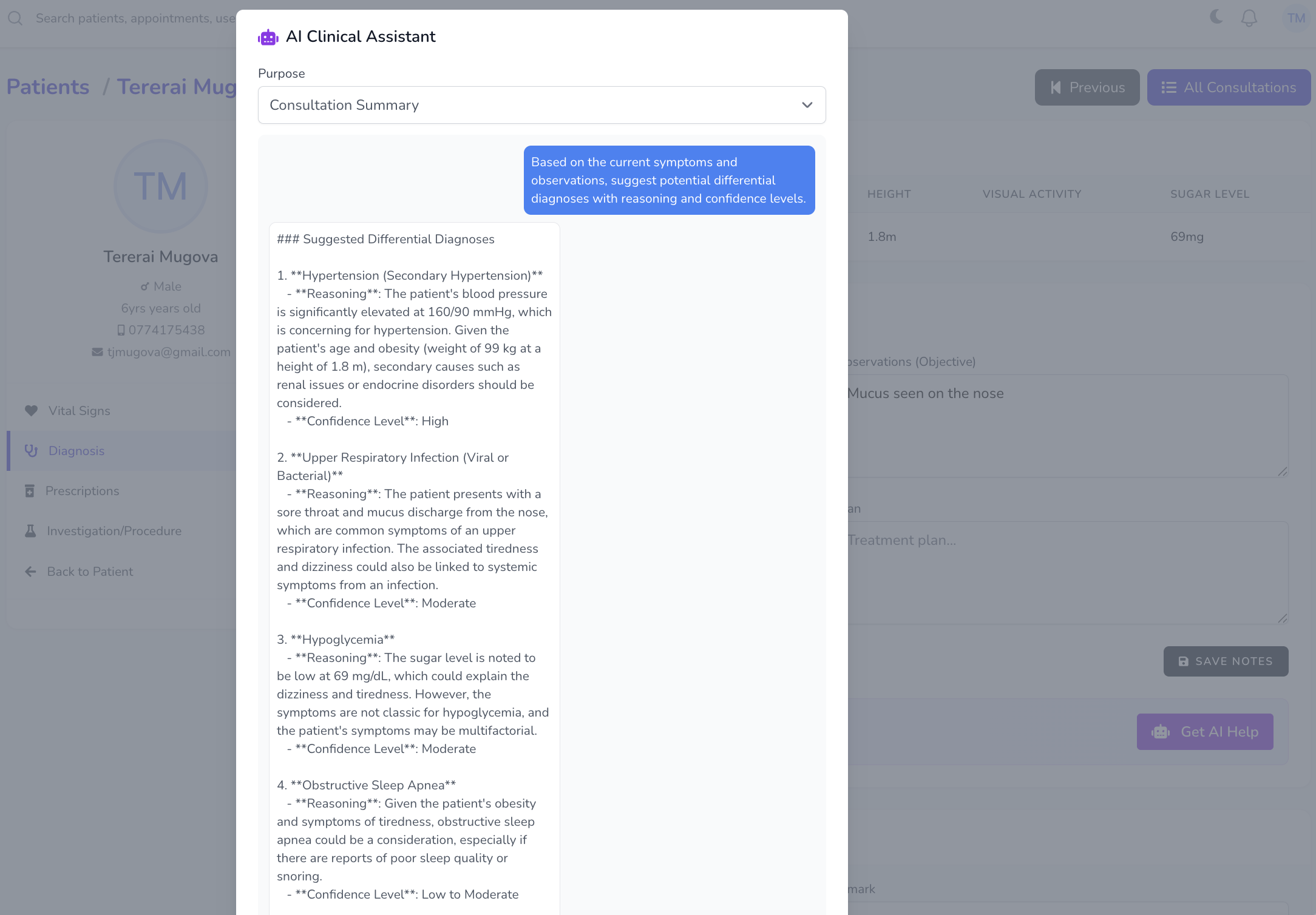 AI Diagnosis Results and Recommendations
